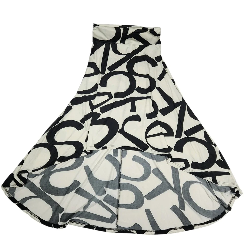 Tres Bien Black White Abstract High Low Skirt Y2K Boho Festival Womens Size XS